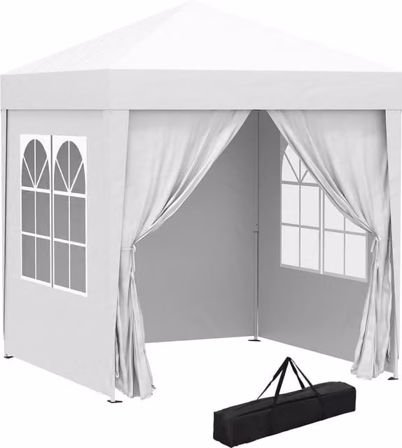 Outsunny White Pop Up Gazebo with Sides and Steel Frame, W: 200 cm, D: 200 cm, H: 240 cm – 1