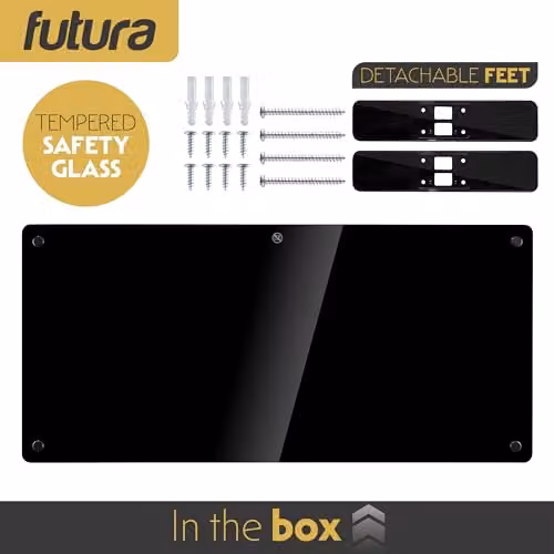 Futura 2000W Black Glass Electric Convector Panel Heater, Wall Mounted or Freestanding with Thermostat and Open Window Detection – 4