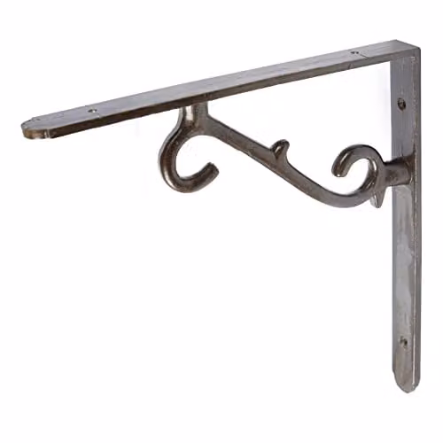 Hammer and Tongs Scroll Iron Shelf Bracket in Raw Grey, Diameter: 20.5 cm – 1