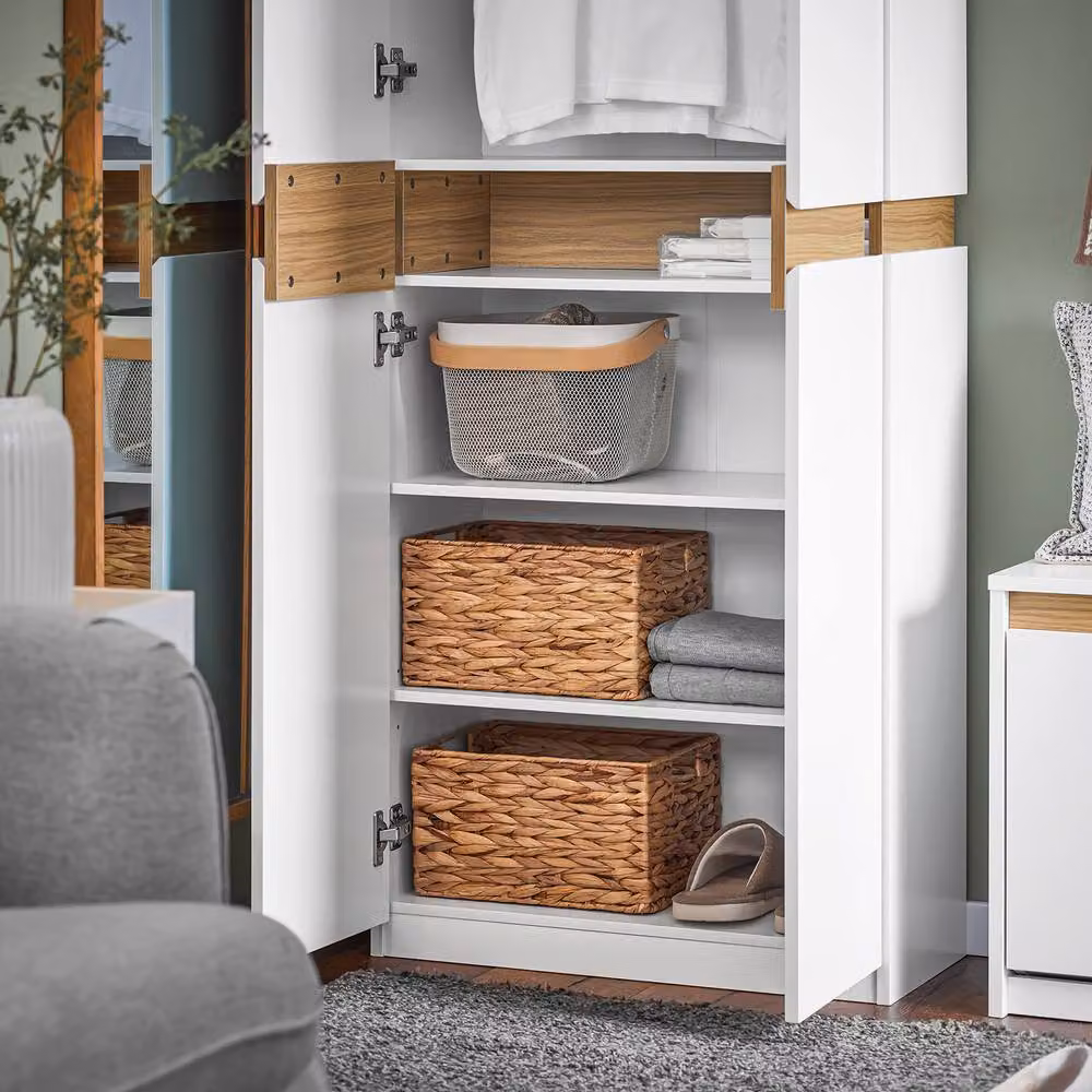 SoBuy Modern Tall Space-Saver Shoe Cabinet in White and Wood with Hinged Doors – 3