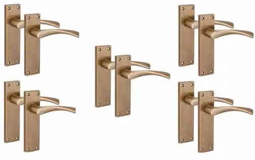 Golden Grace Victorian Astrid Scroll Door Handle Set in Antique Brass, 5 Pairs