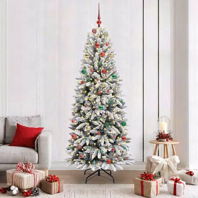 Berkfield Home Artificial Christmas Tree with 300 LEDs in Green and White, W/D/H: 78 x 78 x 210 cm – 1
