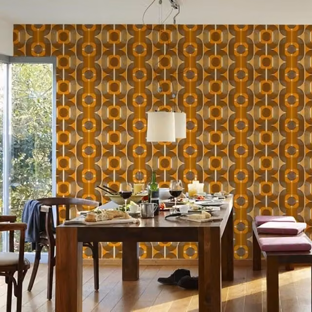A.S. Création Geometric Retro Abstract Wallpaper in Orange and Brown