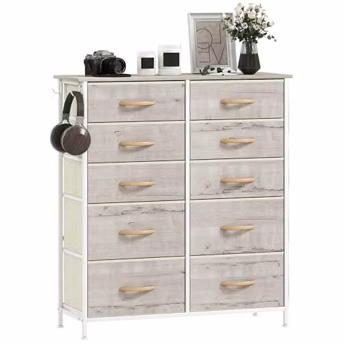 HOMCOM Modern Chest of Drawers for Bedroom with 10 Fabric Drawers in Brown and White Finish, W/D/H: 94.5 x 30 x 86 cm
