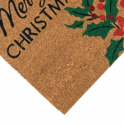JVL Christmas Holly Coir and PVC Doormat, Green, W: 40 cm, D: 58 cm – 4