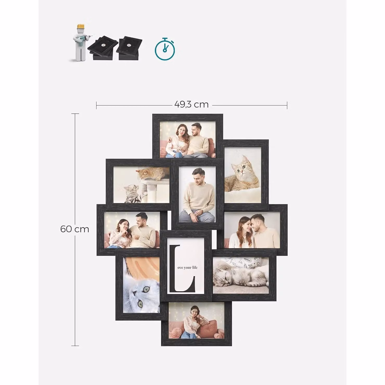 SONGMICS Wall Photo Gallery Display Set in Black, 10x15 cm – 2