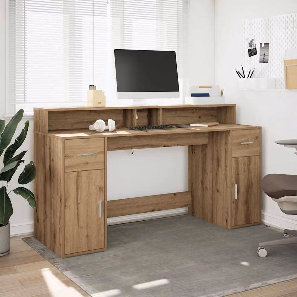 Berkfield Home Soft Gaming Desk with LED Lights in Artisan Oak Brown, W/D/H: 160 x 55 x 91 cm – 3