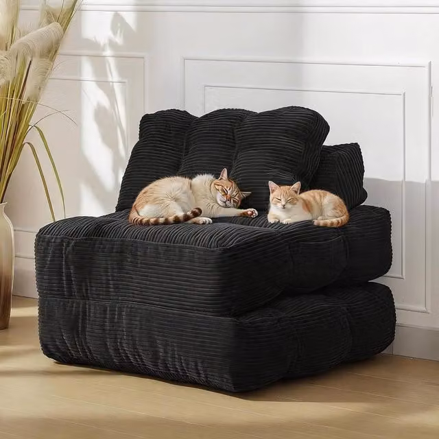 London Boutique 3-in-1 Convertible Sofa Bed Chair and Folding Lounger Mattress with Pillow in Black