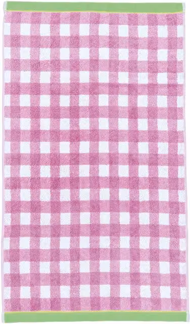 Land & Shore Gingham Cotton Terry Bath Towel, Purple and Green Multicolour