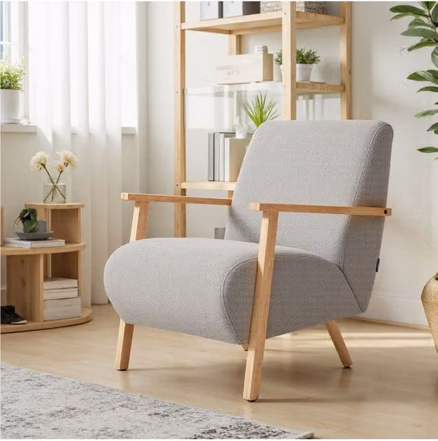 Living and Home Grey Chenille Fabric Upholstered Armchair with Armrests – 1