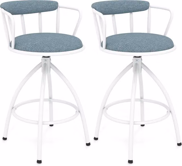 Costway Set of 2 Blue Upholstered Modern Bar Stools with Armrests and 360 Degree Swivel Metal Frame