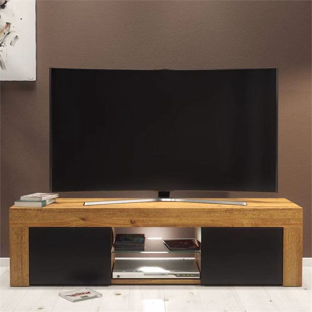 Mex Furniture PAWNORA TV Stand Cabinet in Oak Matt with Black Matt Fronts, Brown – 4