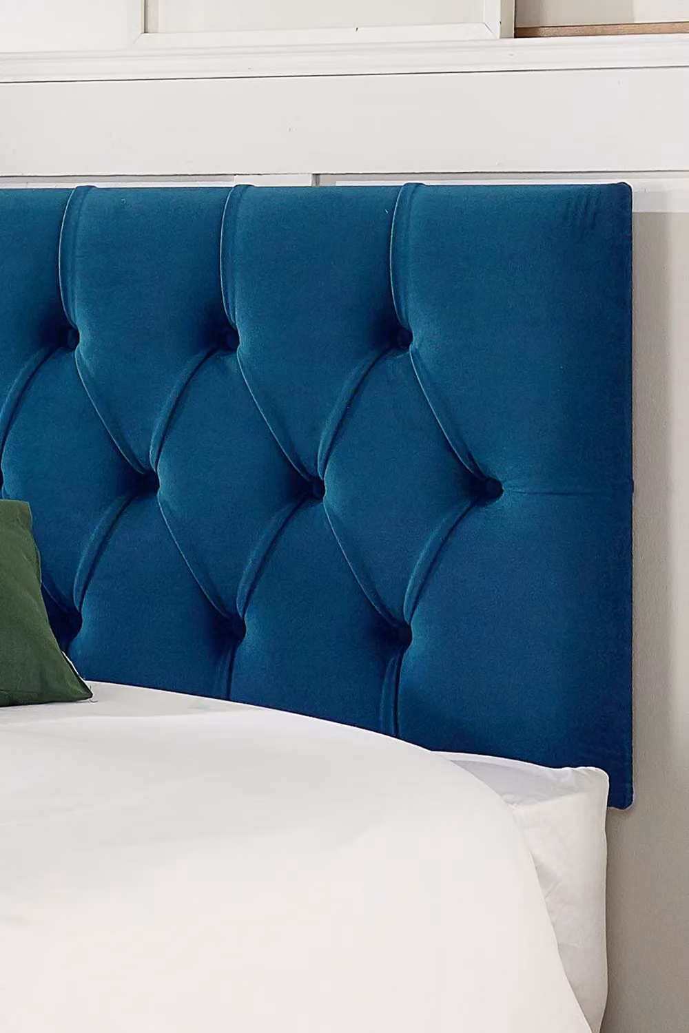 Aspire Olivier Small Single Divan Bed in Blue Velvet Fabric with Strutted Headboard – 2