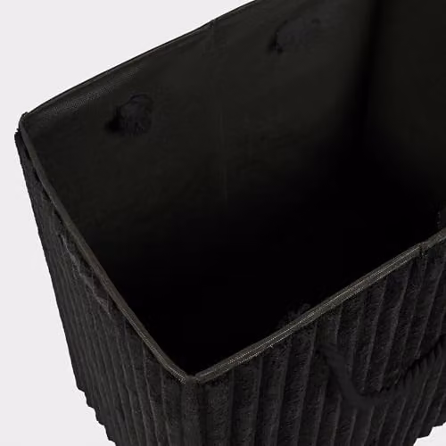 OHS Collapsible Ribbed Faux Fur Laundry Basket with Lid and Rope Handles, Black, W: 45 cm, D: 49 cm, H: 31 cm – 8