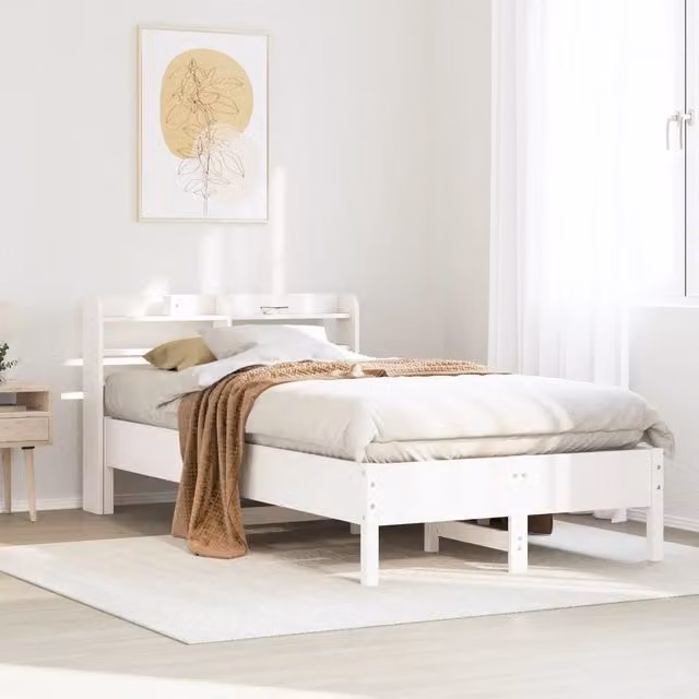 Berkfield Home Single Bed Frame in White Solid Pine Wood with Side Compartments, W/D/H: 90 x 190 cm