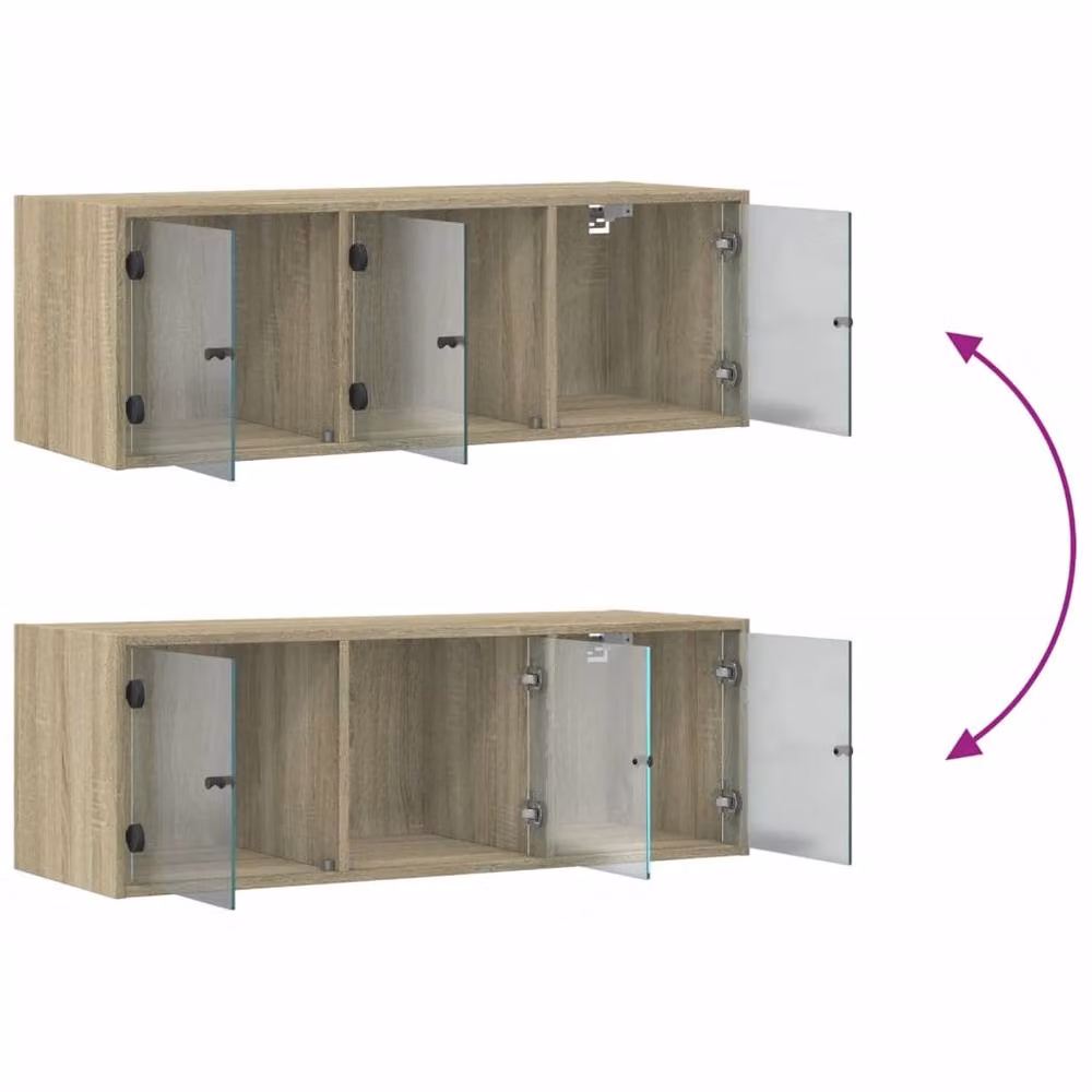 Berkfield Home Wall Cabinet with Glass Doors in Sonoma Oak and Beige, W/D/H: 102 x 37 x 35 cm – 2