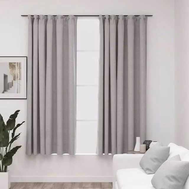Berkfield Linen-Look Blackout Curtains with Hooks, 2 Pack, Grey, W: 140 cm, H: 175 cm