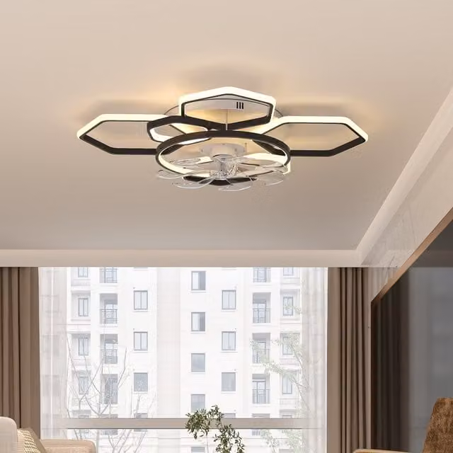 Living Star Geometrical Ceiling Mount LED Fan Light in Black