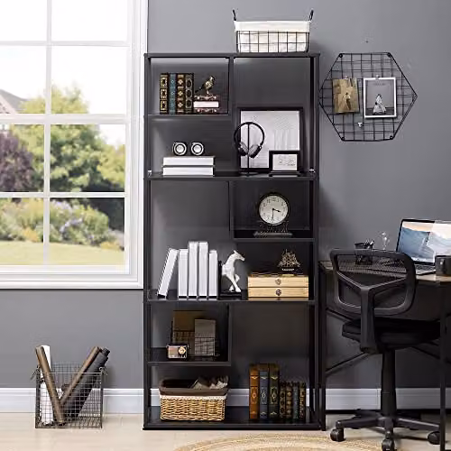 HOMCOM 6-Tier Industrial Ladder Bookcase in Black, W/D/H: 34 x 20 x 180 cm – 6