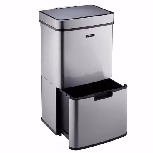 Cooks Professional 75L Recycling Sensor Bin with Dual Compartments and Removable Food Caddy in Silver – 3