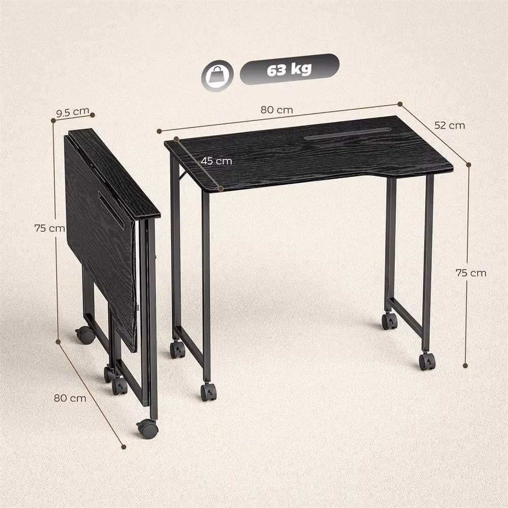 EONLION Black Folding Computer Desk with Castors, W/D/H: 100 x 100 x 75 cm – 2