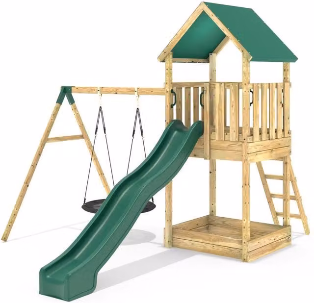 Rebo Modular Wooden Climbing Frame with Slide in Brown