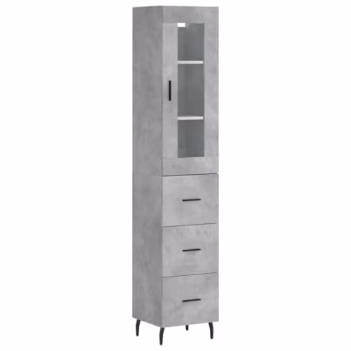 vidaXL Modern Highboard Sideboard in Concrete Grey Engineered Wood and Metal – 1