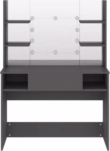 Berkfield Home Grey MDF Makeup Table with Hollywood LED Lights W/D/H: 100 x 40 x 135 cm – 1
