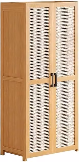ERGOVEXA Bamboo Wardrobe Bedroom Closet with Hanging Rail and Shelf, Brown, H 160 x W 42 x D 42 cm