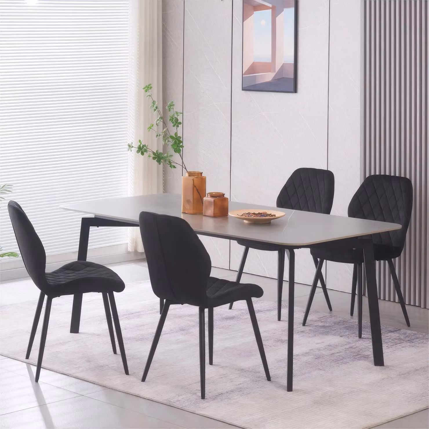 SONARA Modern Velvet Dining Chairs Set of 4 in Black with Ergonomic Curved Backrest and Metal Legs – 2
