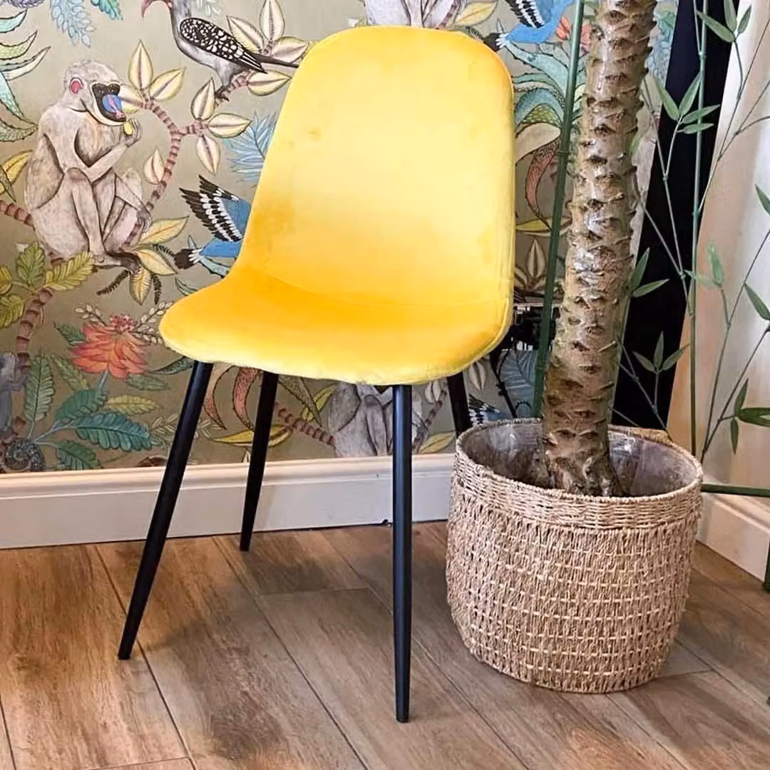 Minster Scandinavian Dining Chair in Yellow Velvet with Black Metal Legs, W: 44 cm, D: 52 cm, H: 86 cm – 3