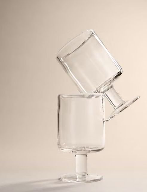 M&S Set of 2 White Contrast Rim Wine Glasses