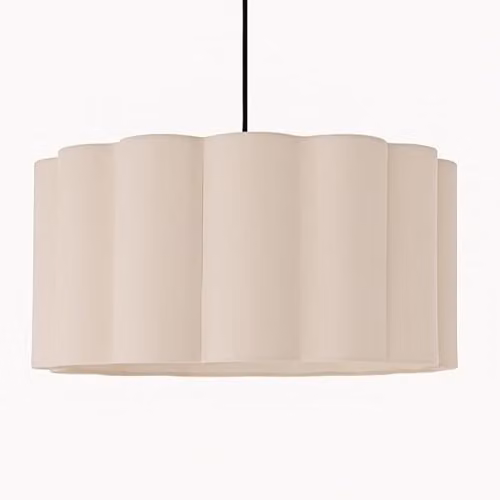 CGC Lighting Scalloped Large Drum Fabric Lampshade in Beige, Width: 48 cm – 2