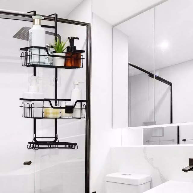 EONLION Black Metal Over Door Hanging Storage Rack Organizer with Hooks