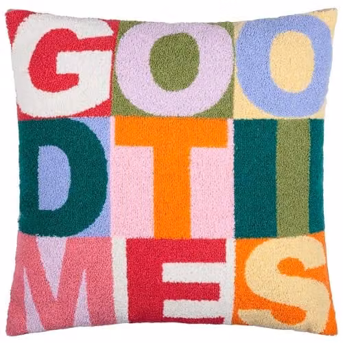 Riva Home Good Times Multicolour Slogan Tufted Micro Bouclé Decorative Cushion, W/D/H: 43 x 43 x 43 cm – 1