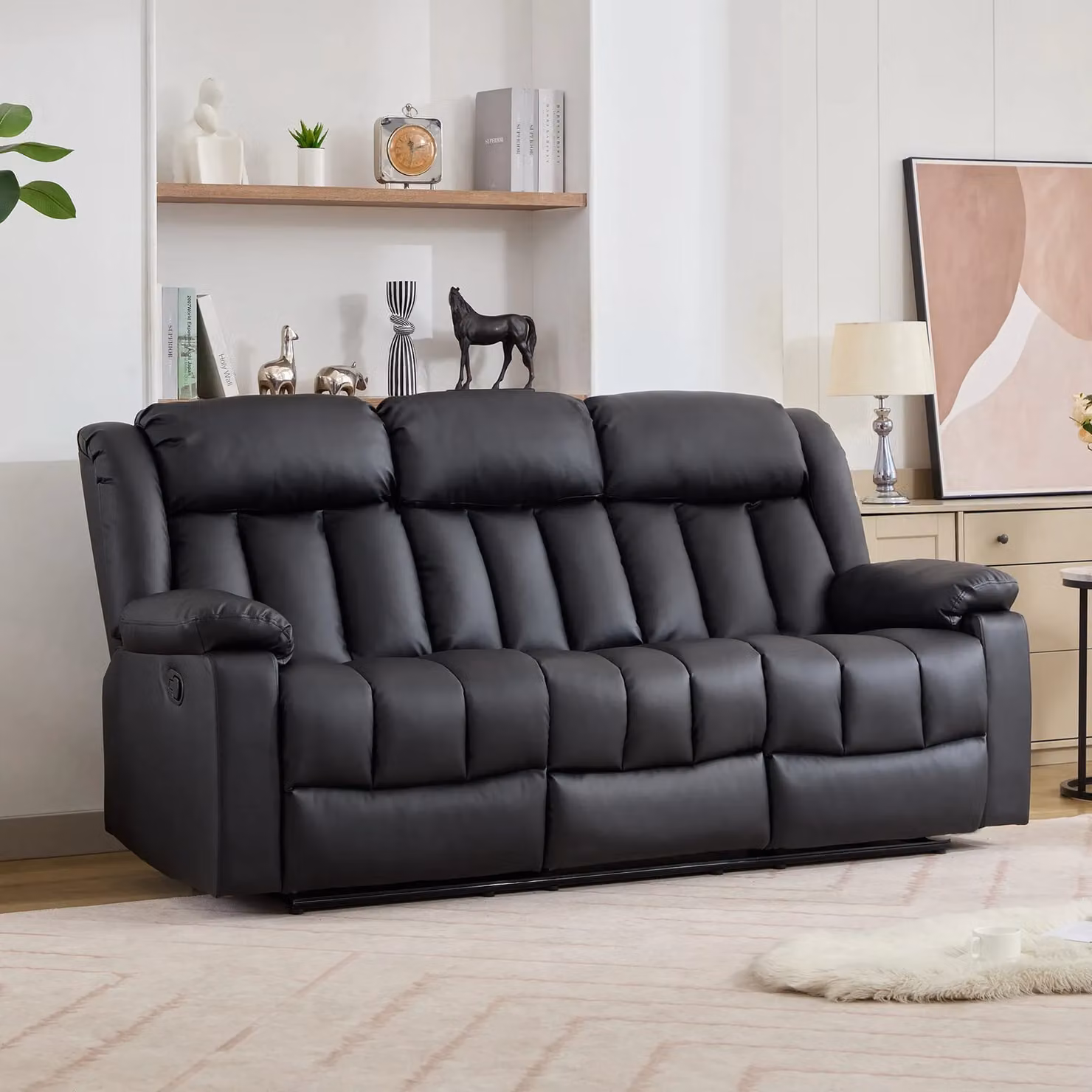 Artemis Home Sheridan 3 Seat Manual Recliner Sofa with Central Console in Black