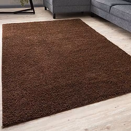 THE RUGS Brown Plain Shaggy Living Room Rug, W/D/H: 200 x 290 x 3 cm – 1