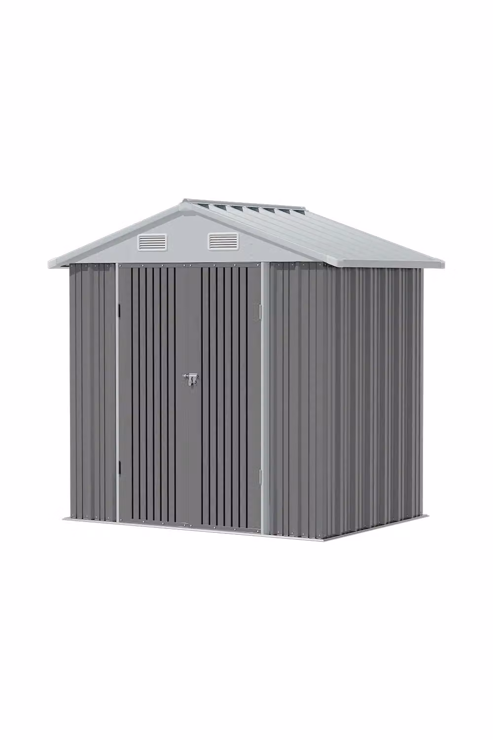 H&O Direct Lockable Steel Outdoor Tool Storage Shed in Grey with Side Vent and Gable Roof, W: 182.88 cm, D: 181.2 cm, H: 194.0 cm – 2
