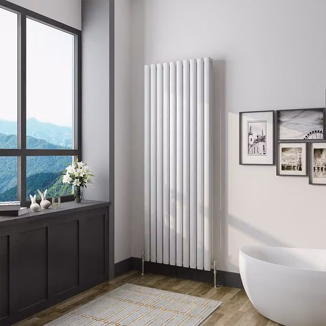 AicaBathroom Vertical Oval Column Double Radiator in White, H 160 cm x W 59 cm x D 59 cm