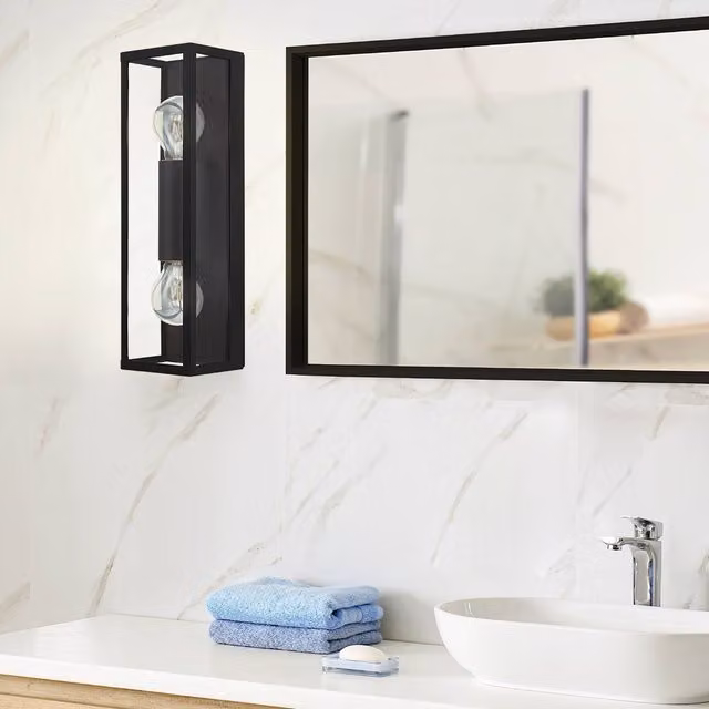 Eglo Amezola Black Caged Bathroom Wall or Ceiling Light with Transparent Glass Shade – 1