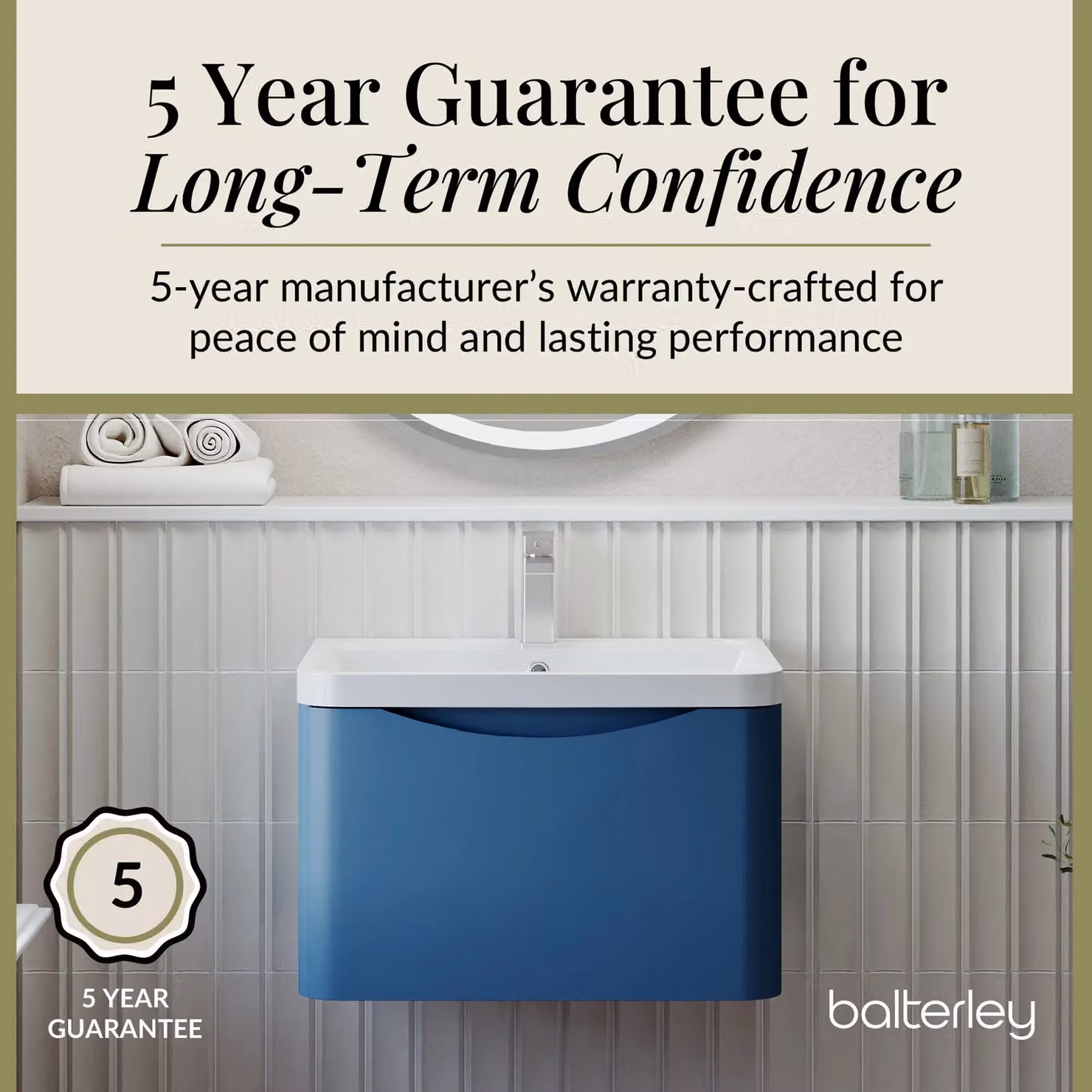 Balterley Wall Hung 1 Drawer Bathroom Vanity Unit and Basin, Satin Blue – 3