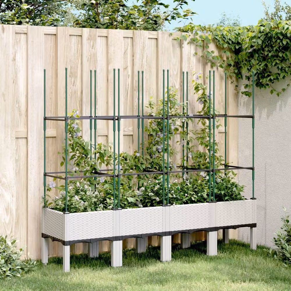 Berkfield Home Garden Planter with Trellis, White, W: 160 cm, D: 40 cm, H: 142.5 cm – 2