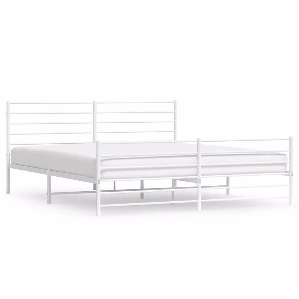 Berkfield Home Metal Bed Frame with Headboard and Footboard in White, W: 183 cm, L: 213 cm – 2