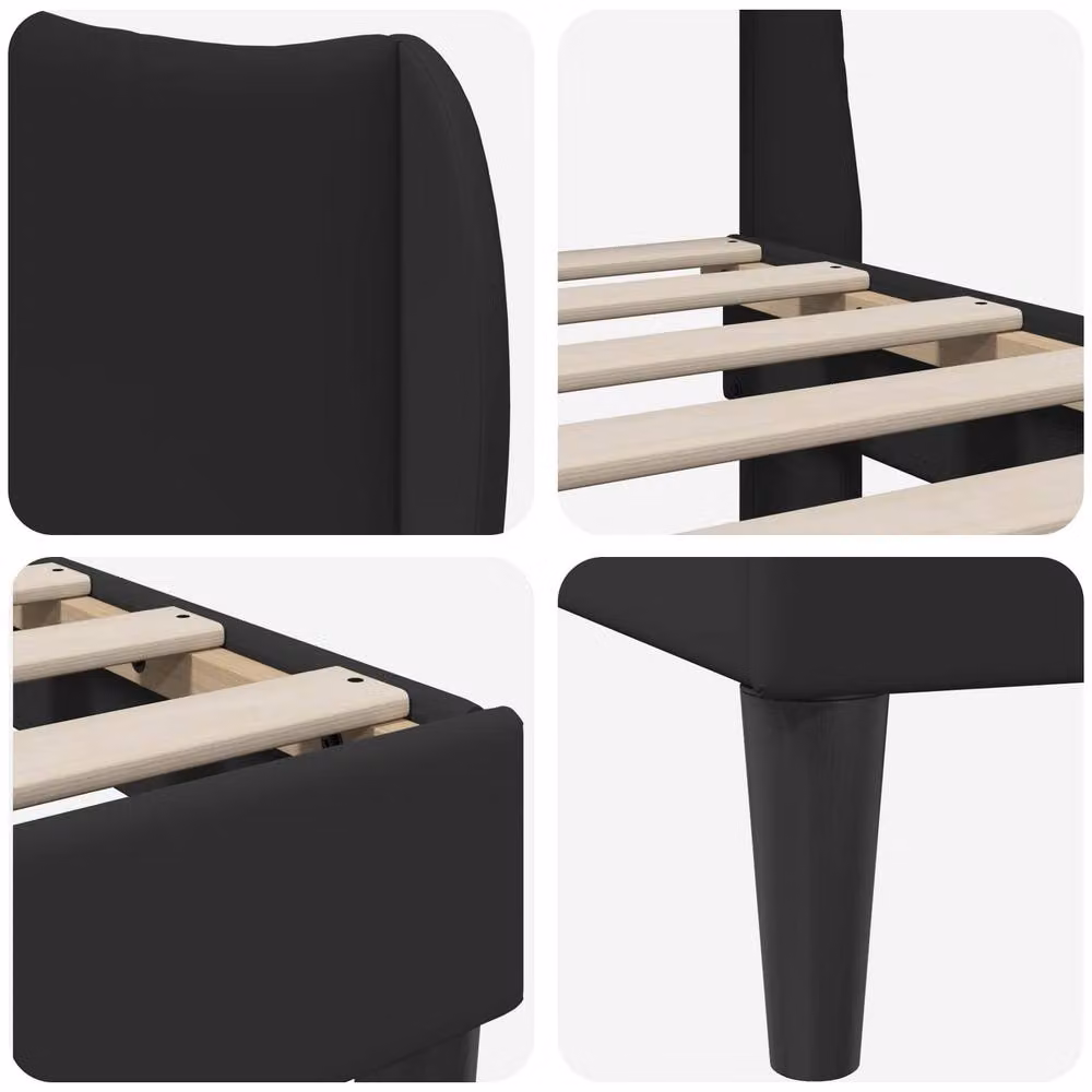 Berkfield Home Modern Upholstered Bed Frame with Headboard in Black Faux Leather W/D/H: 135 x 190 cm – 5