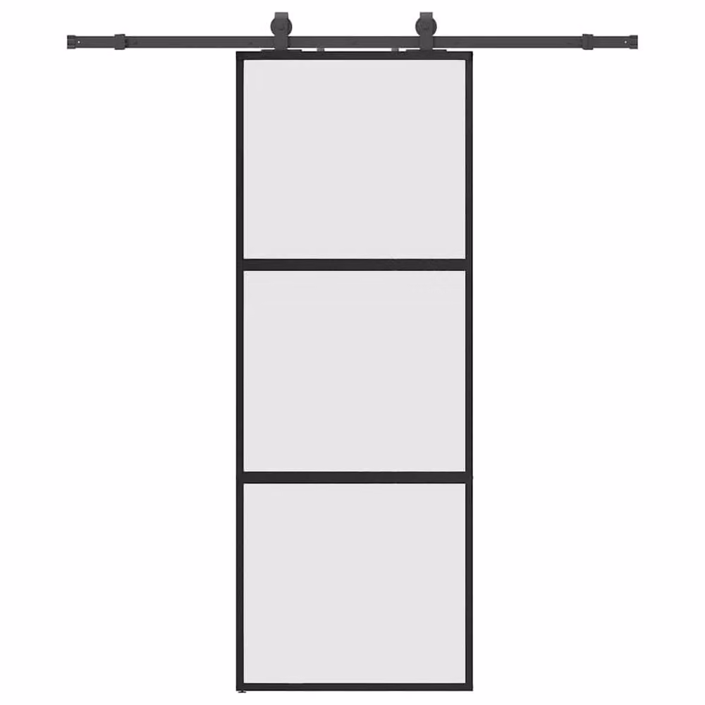 Berkfield Home Sliding Glass Door with Hardware Set in Black, W: 76 cm, H: 205 cm – 2