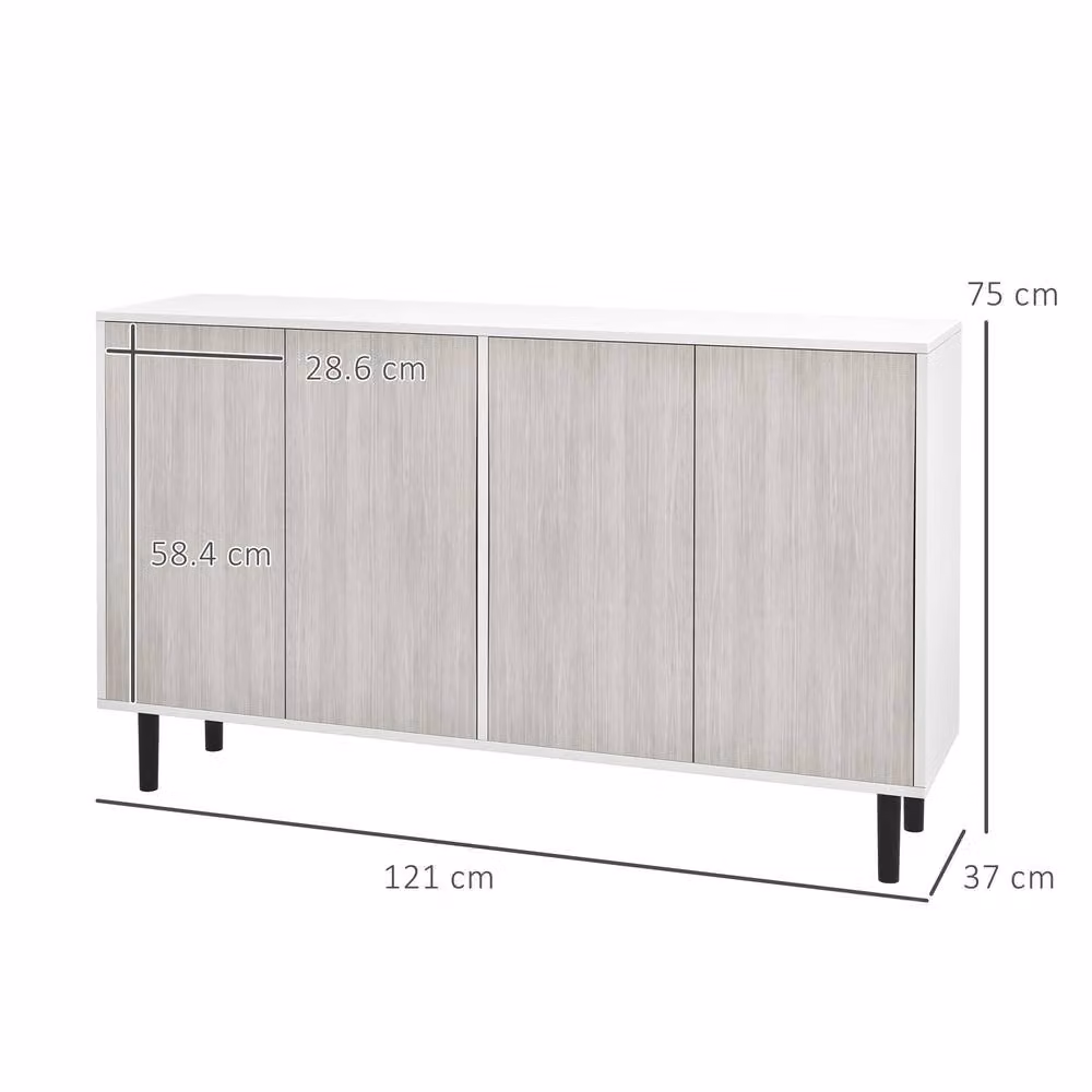 STILVORA Modern White Freestanding Storage Cabinet with 4 Hinged Doors and Internal Shelves, W/D/H: 121 x 37 x 75 cm – 2