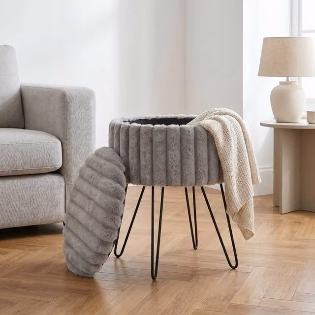 GAVENO CAVAILIA Ribbed Hairpin Storage Stool in Grey