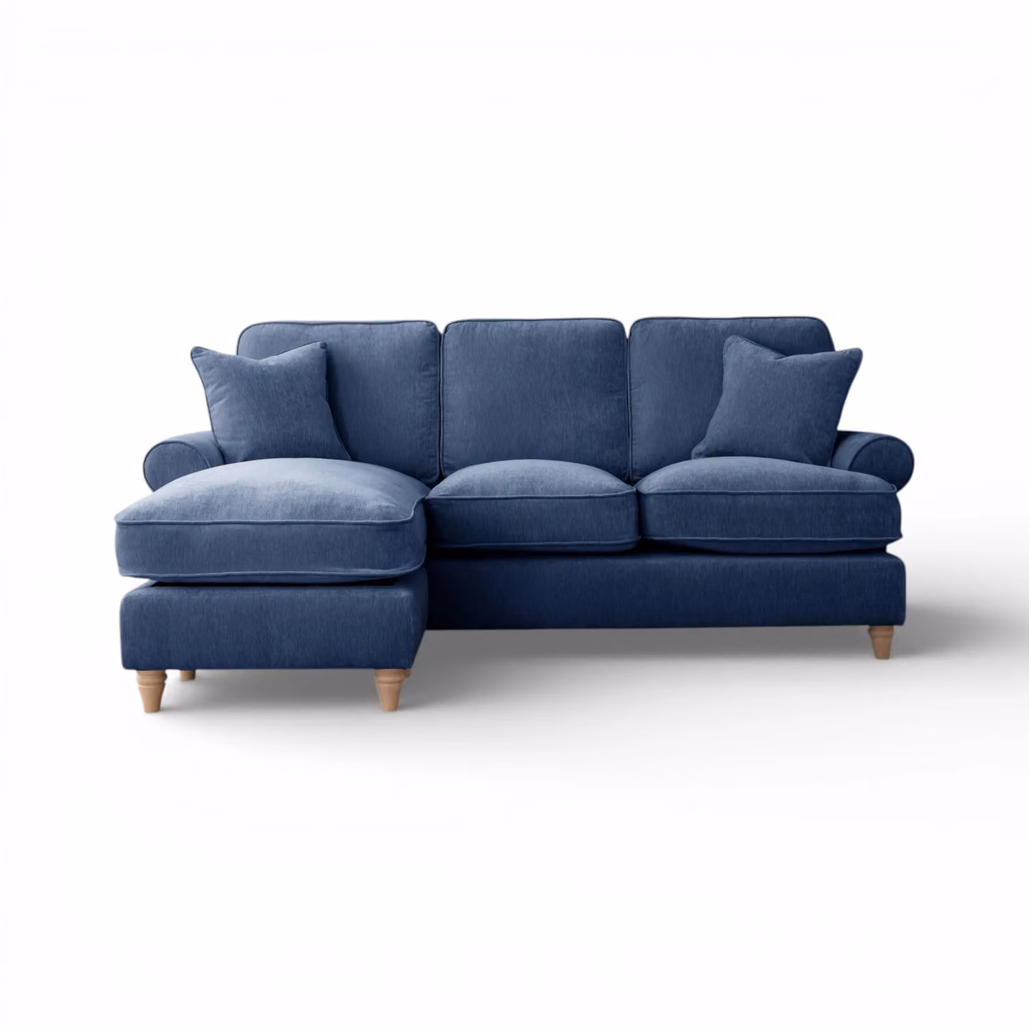 The Great Sofa Company Ezra Left Hand Velvet Chaise Sofa in Navy Blue with Scroll Arms – 2