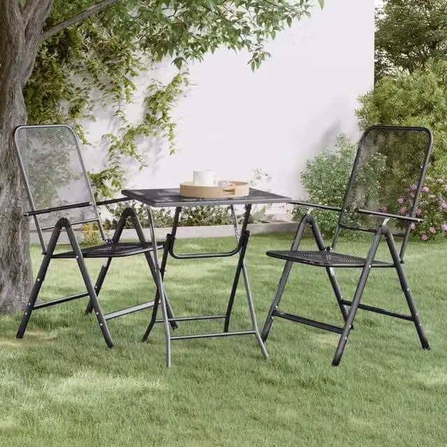 Berkfield Home Garden Modern Metal Wire Mesh Table in Anthracite Black, W/D/H: 60 x 60 x 72 cm