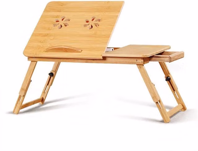 SPETLEK Foldable Bamboo Laptop Bed Table in Sand Brown with Tilting and Height Adjustable Top